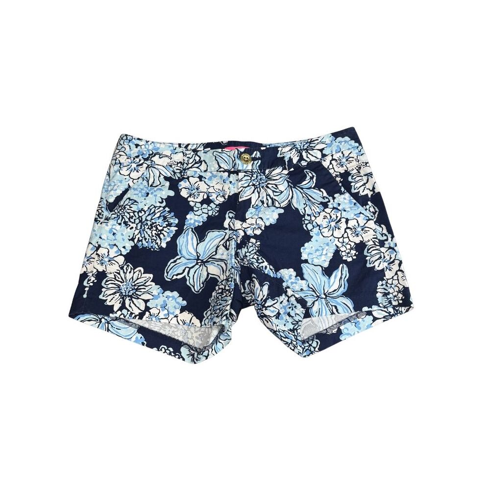 LILLY PULITZER Callahan Shorts 2 Low Tide Navy Bouquet Floral Cotton